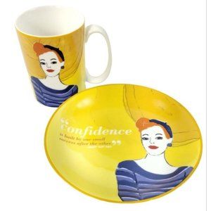 Mary Kay Ash Confidence Quote Yellow Porcelain Ceramic Coffee Mug and Plate Set